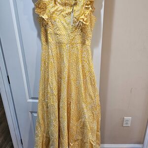 Anthropologie Yellow and White Patterned Dress